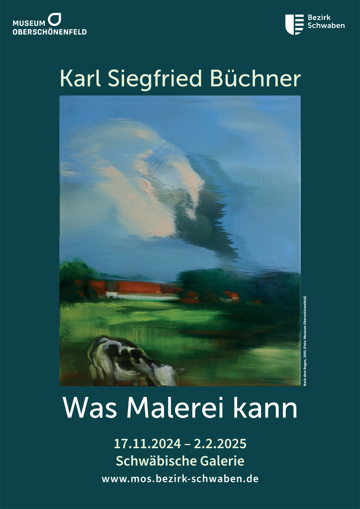 Plakat in dunkelgrün mit Landschaftsbild