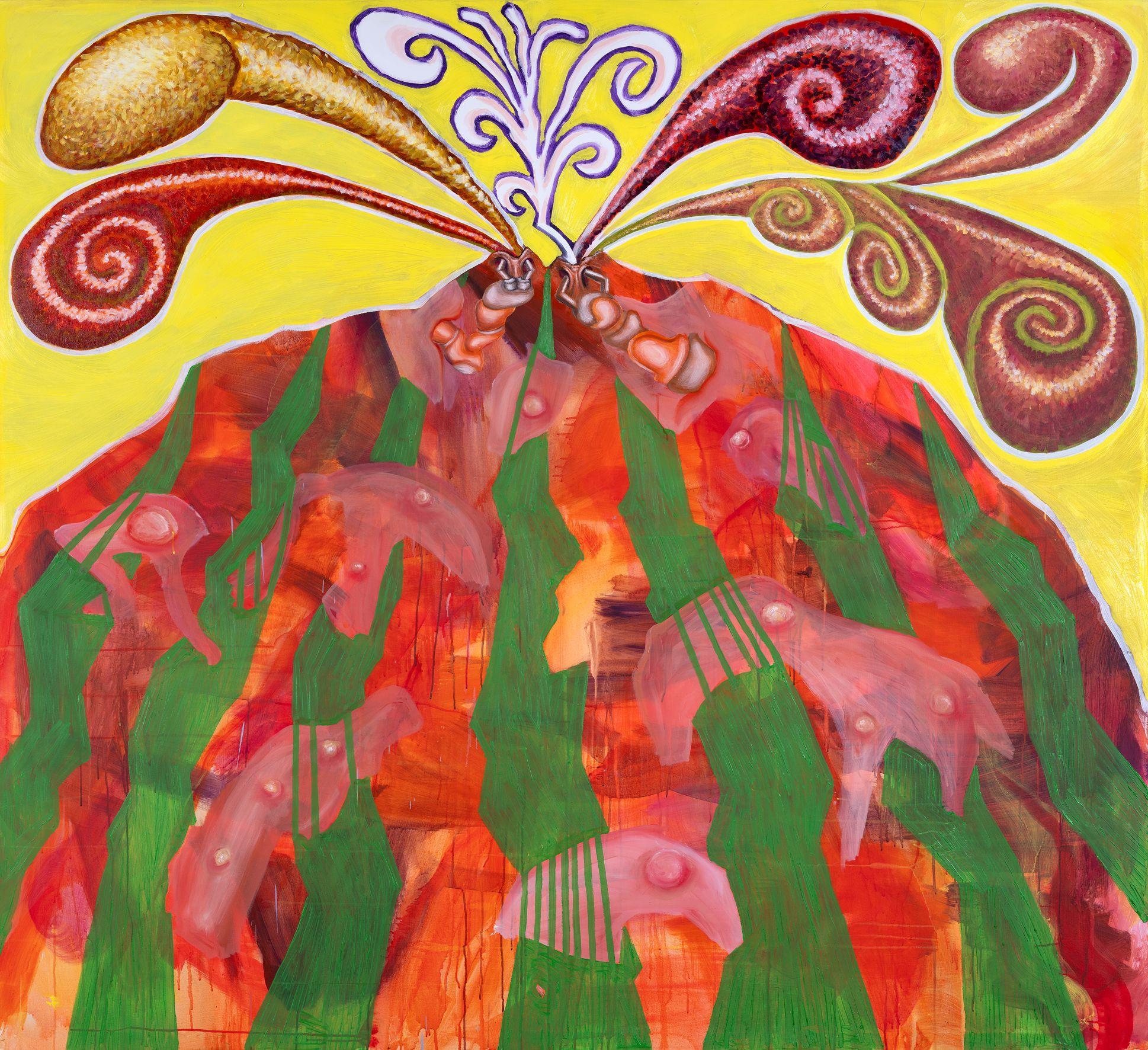 Vulkan (Experiment I), 2026, Öl- und Acrylfarbe auf Baumwolle, 200x220 cm - Foto: Valentin Wedde